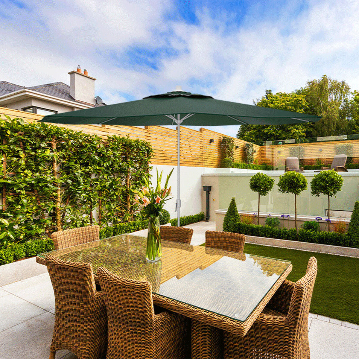 Marbueno Sombrilla Acero 8 Barillas D270 cm Polyester Verde Jardin, Piscina y Terraza 10188 4 D1400037_3