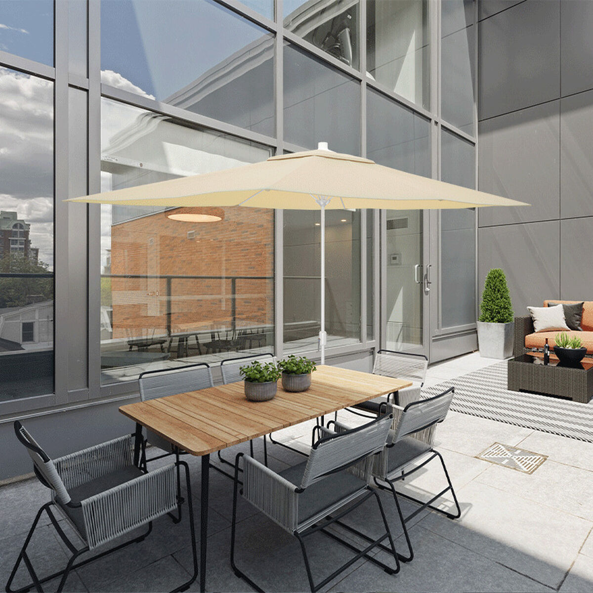 Marbueno Sombrilla Acero 6 Barillas D200x300 cm Polyester Beige Jardin, Piscina y Terraza 10192 4 D1400040_3