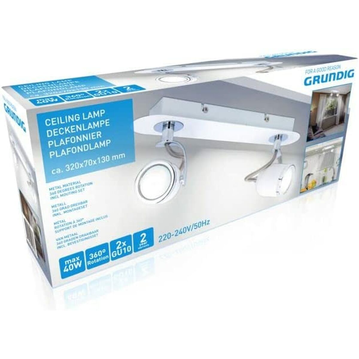 Lámpara de Techo Grundig 871125209961 Blanco Metal 50 W 8 x 13 x 31 cm 360º 2 S3607440_1