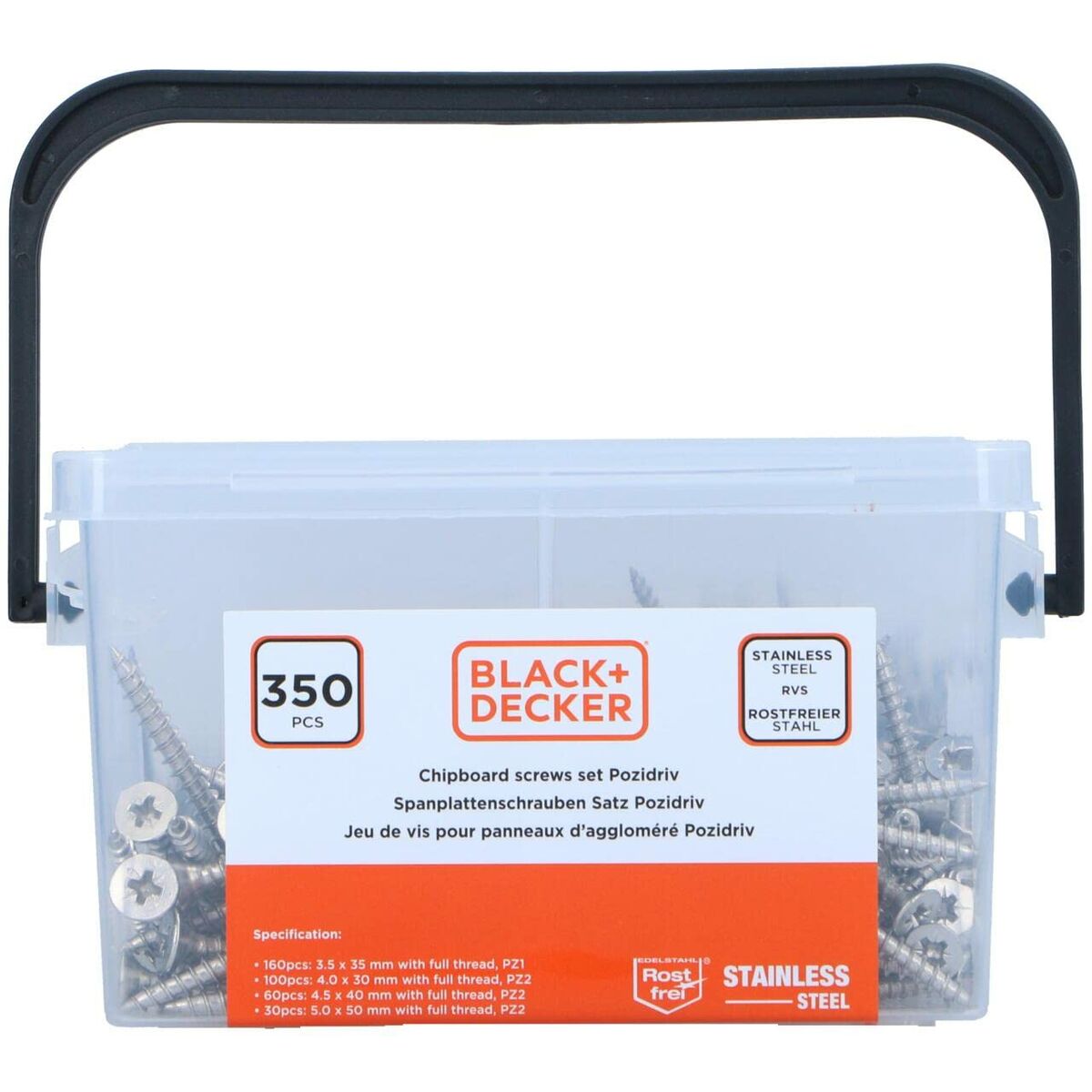 Kit de tornillos Black & Decker Pozidriv Madera 350 Piezas 2 S7923082_1