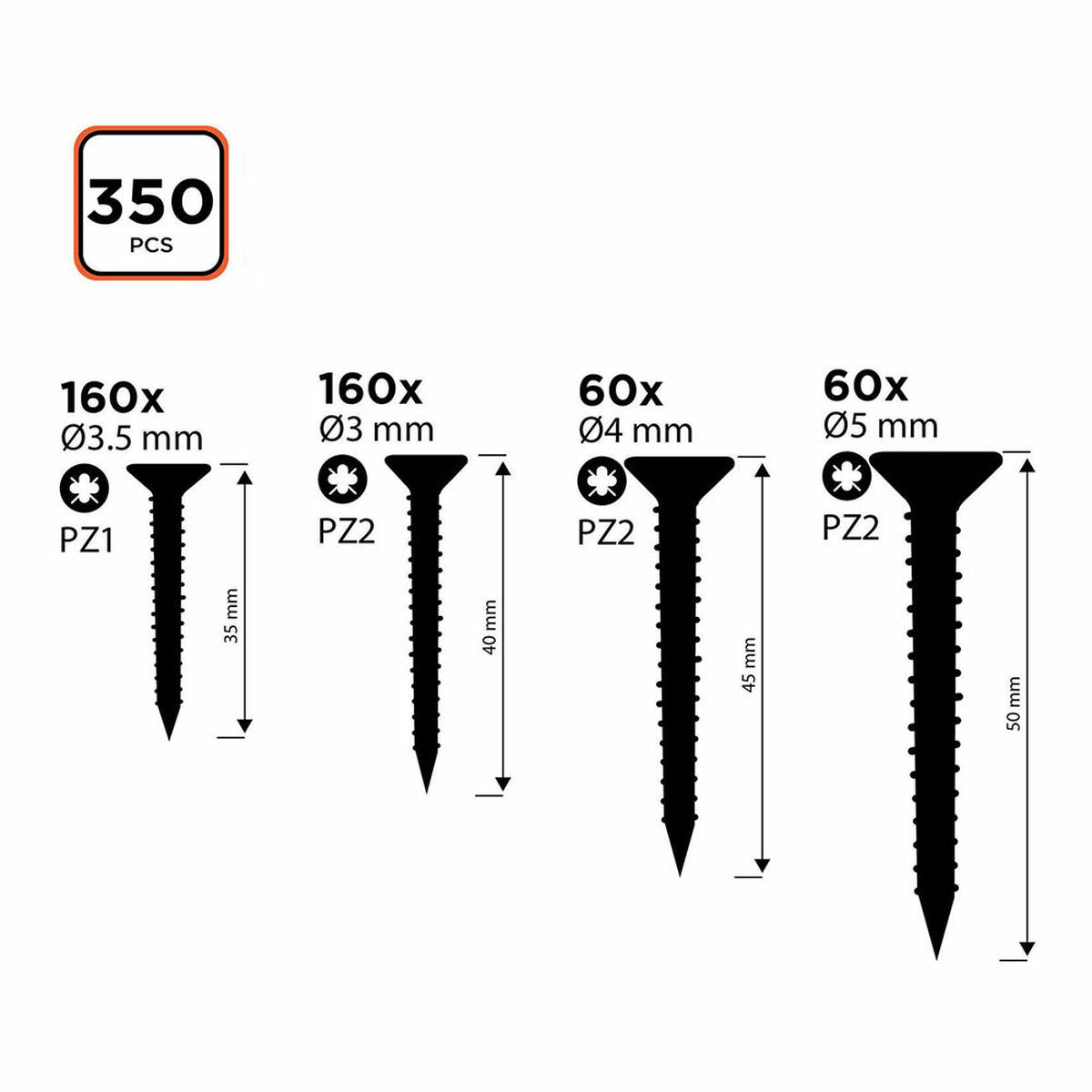 Kit de tornillos Black & Decker Pozidriv Madera 350 Piezas 3 S7923082_2