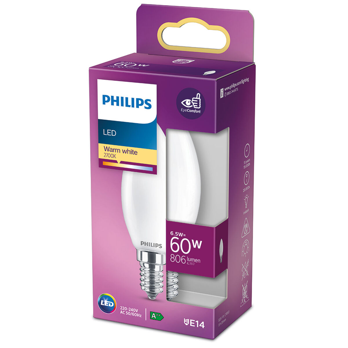 Bombilla LED Philips Vela E 6,5 W 60 W E14 806 lm 3,5 x 9,7 cm (2700 K) 4 S7907774_3