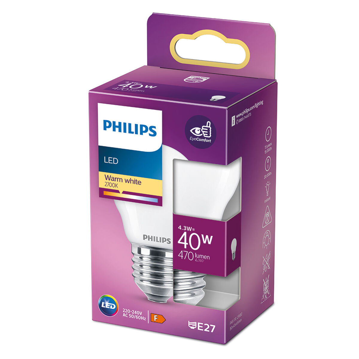 Bombilla LED Philips F 40 W 4,3 W E27 470 lm 4,5 x 8,2 cm (2700 K) 4 S7907778_3