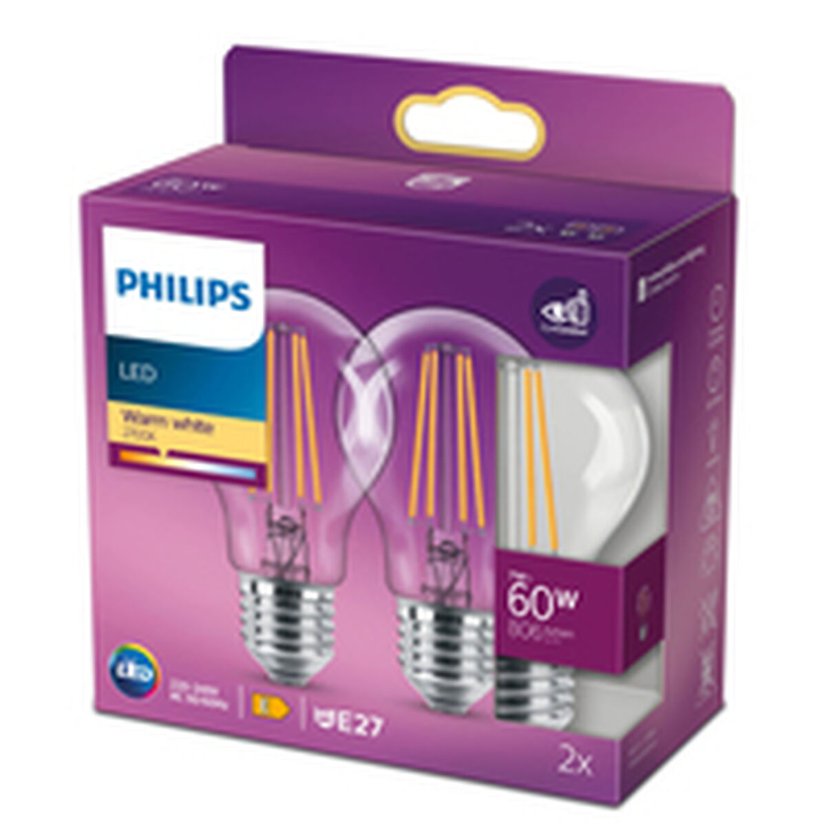 Bombilla LED Philips Classic 60 W Blanco E E27 (2700 K) (2 Unidades) 3 S7104648_2