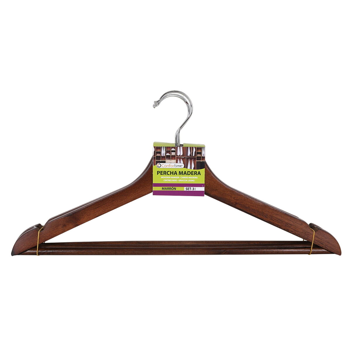 Juego de Perchas Confortime Marrón Madera 3 Piezas (24 Unidades) 2 S2231183_1