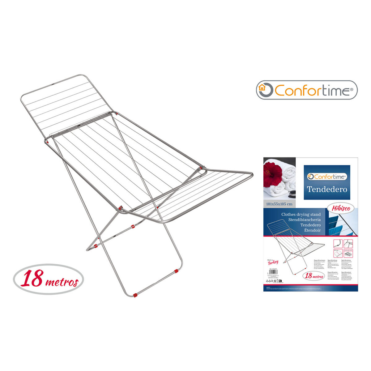Tendedero Plegable 18 m Confortime Hibisco Plateado Metal 180 x 55 x 109 cm (6 Unidades) 3 S2236449_2