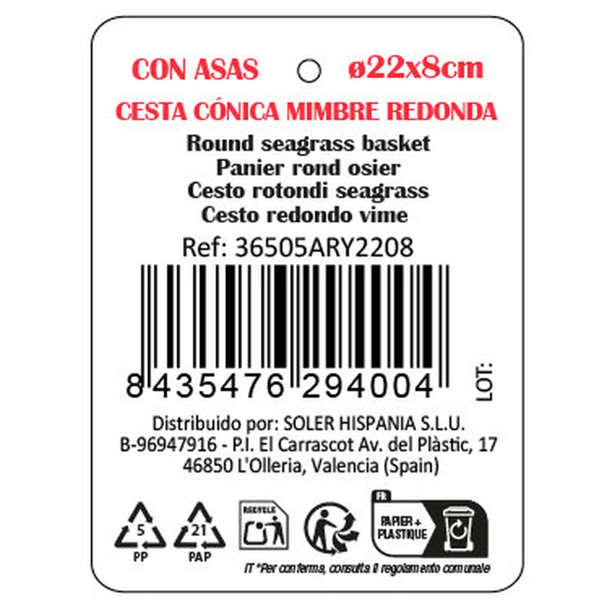 Caja de Almacenaje Privilege Mimbre ø 22 x 8 cm (12 Unidades) 4 S2239146_3