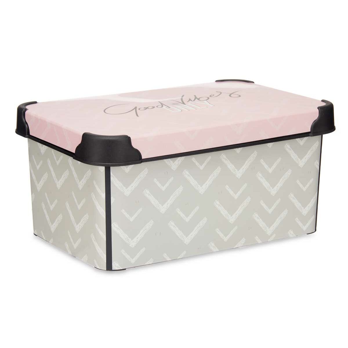 Caja de Almacenaje con Tapa Kipit Vibes Rosa Plástico Estampado Flechas 5 L (12 Unidades) 2 S3626692_1