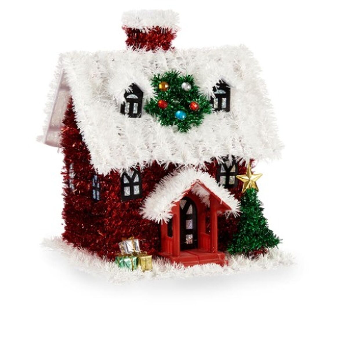 Adorno Navideño Krist+ Blanco Rojo Verde Casa 19 x 24,5 x 19 cm Espumillón (12 Unidades) 2 S3627189_1