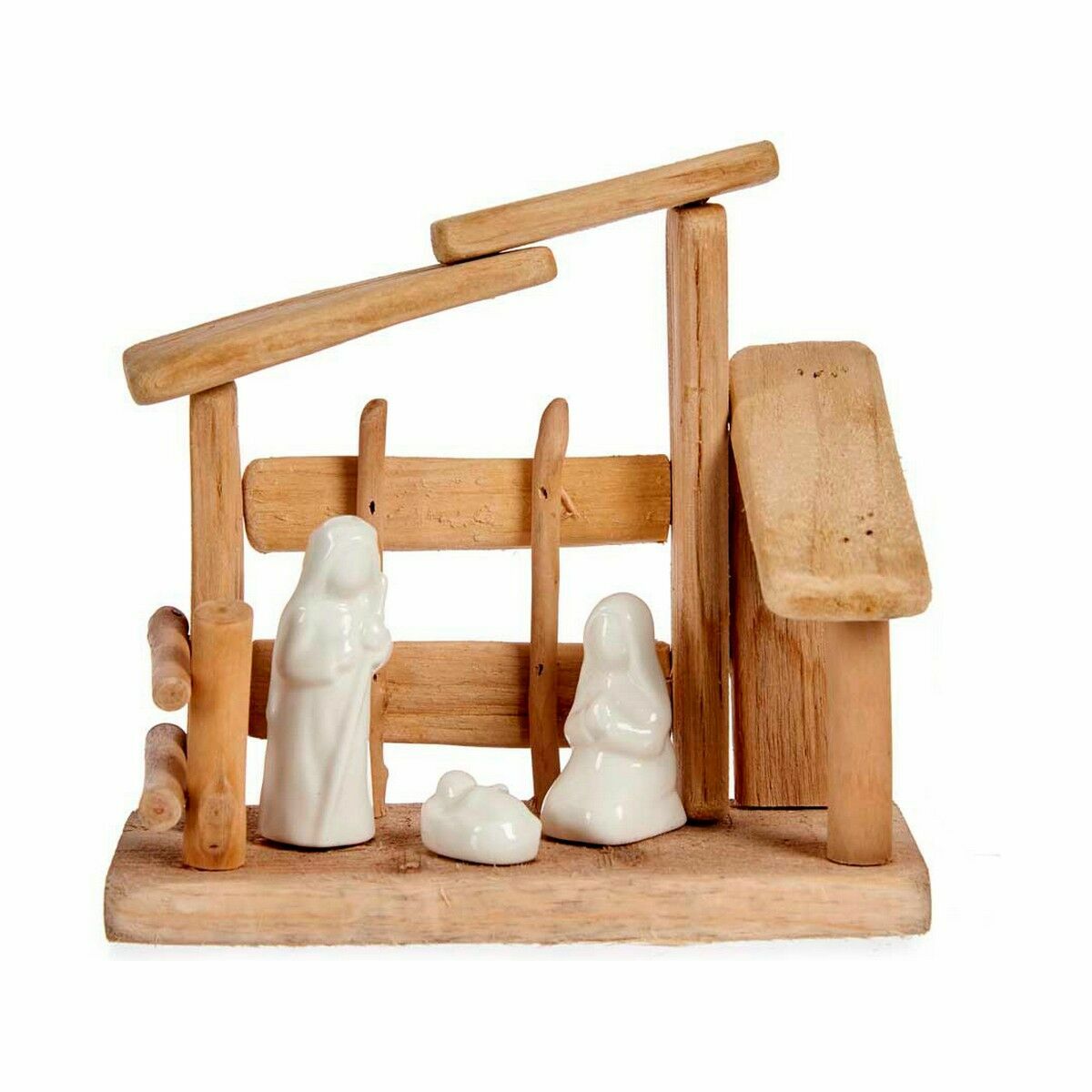 Belén de Navidad Krist+ Blanco Natural Madera Cerámica 18 x 17 x 8 cm (2 Unidades) 2 S3627450_1