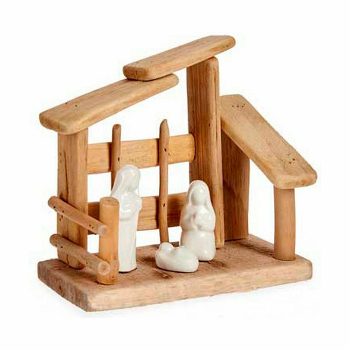 Belén de Navidad Krist+ Blanco Natural Madera Cerámica 18 x 17 x 8 cm (2 Unidades) 3 S3627450_2
