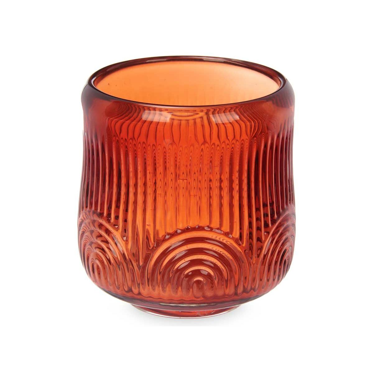 Portavelas Gift Decor Naranja Teja Cristal 9 x 9,5 x 9 cm Rayas (12 Unidades) 2 S3631690_1