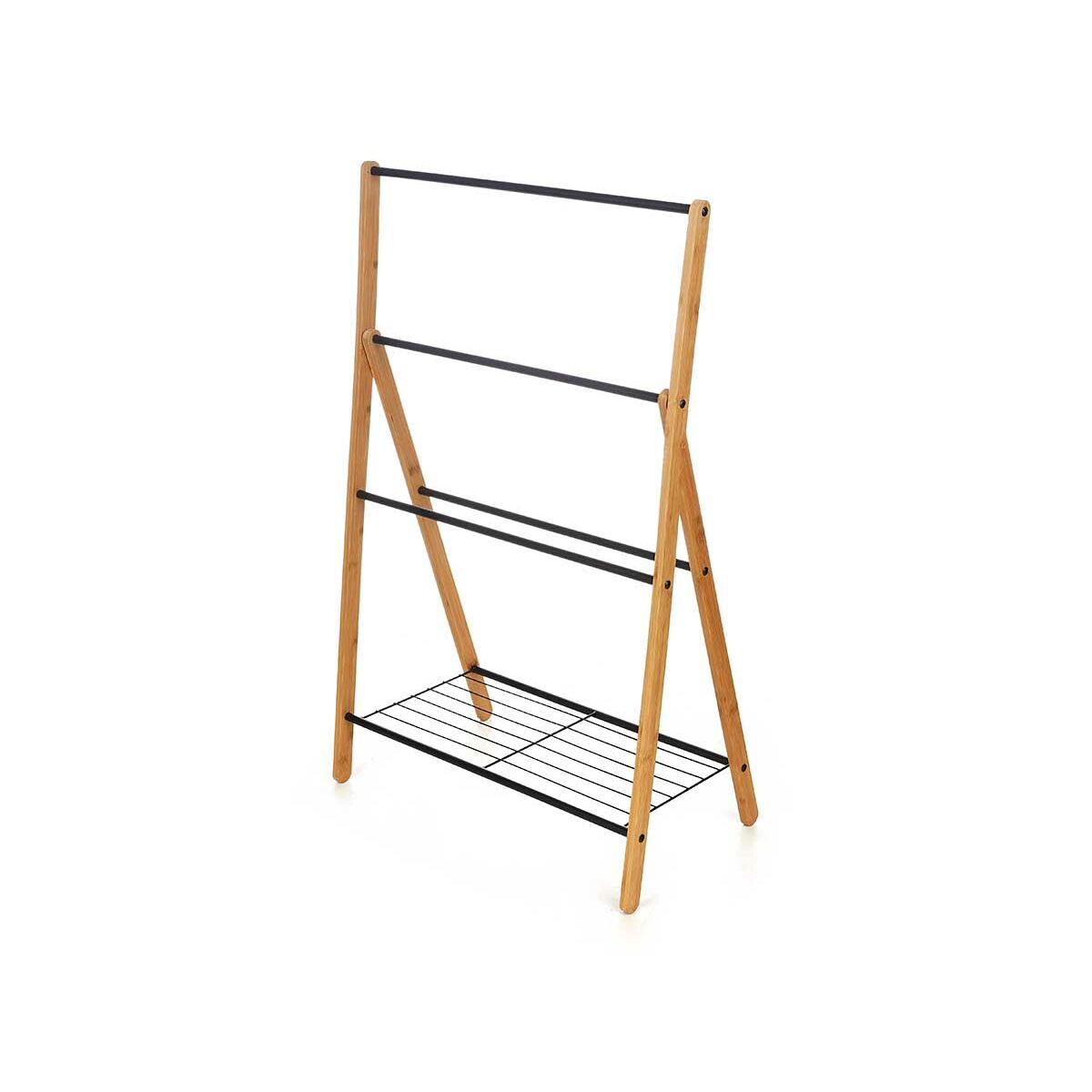 Toallero de Pie Kipit Negro Metal Bambú 60 x 90 x 37 cm 60 x 87 x 37 cm 4 Unidades 2 S3633078_1