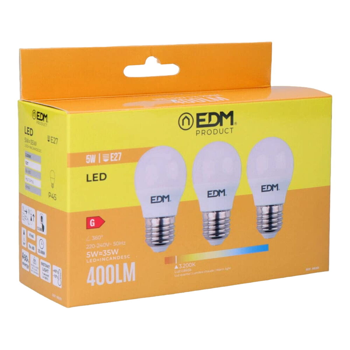 Pack de 3 bombillas LED EDM 98201 G 35 W 5 W 50 W E27 3200 Lm Ø 4,5 x 8 cm (3200 K) 1 S7916656_0