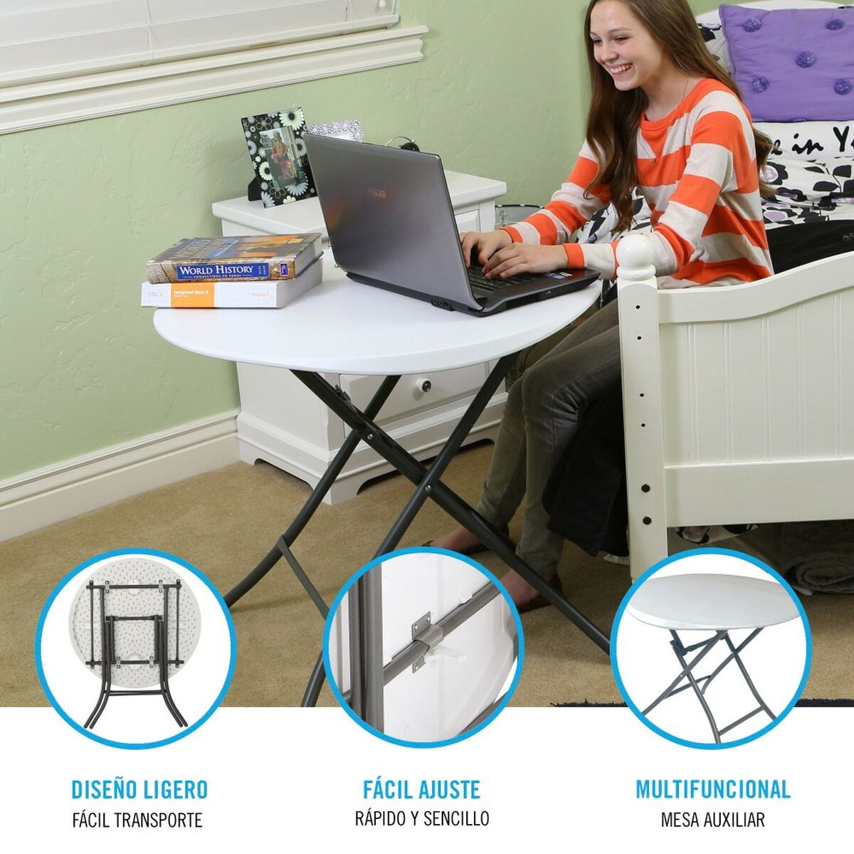 Mesa auxiliar Lifetime Blanco 83,5 x 73,5 x 83,5 cm Acero Plástico 3 S8901358_2