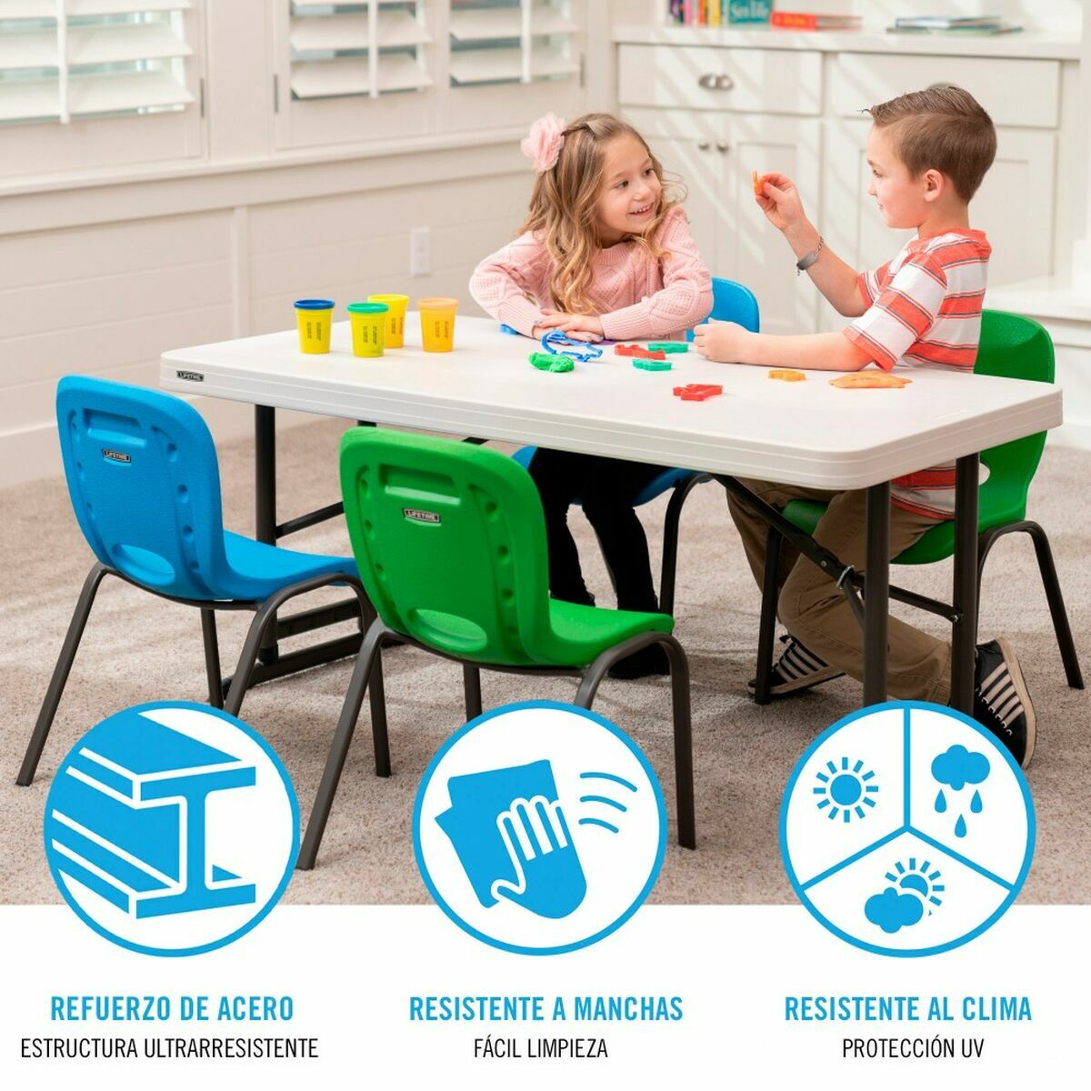 Mesa Plegable Lifetime Lifetime 122 x 86 x 61 cm Crema Acero Plástico 3 S2433788_2