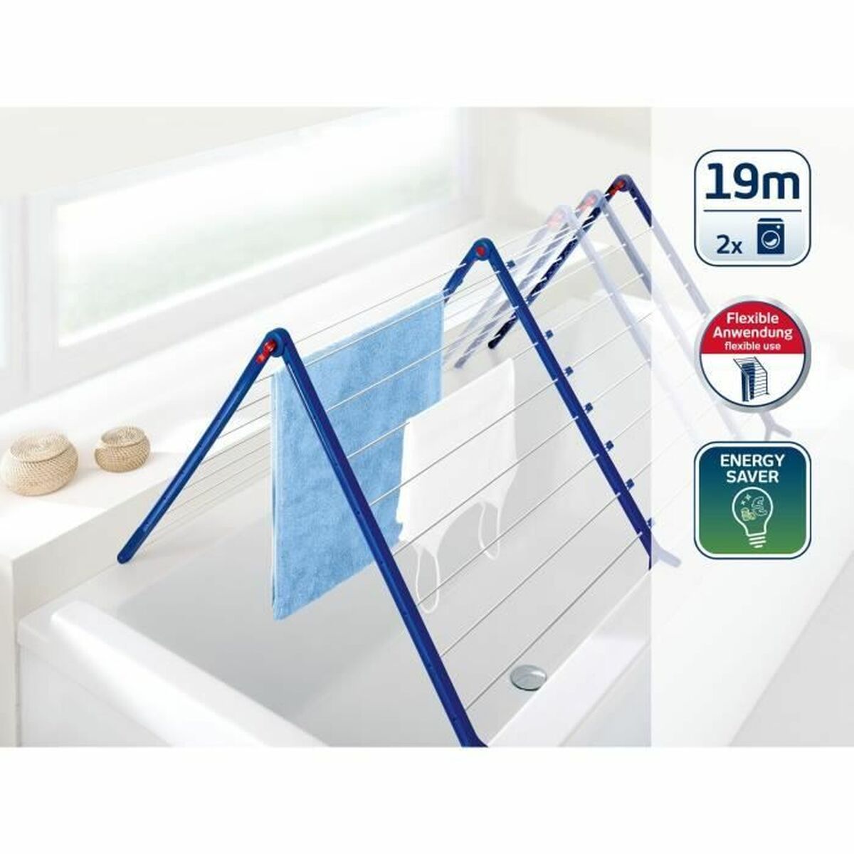 Tendedero Leifheit Bathtub Dryer Pegasus V 133 x 66,5 cm Azul Blanco Metal 4 S7178621_3