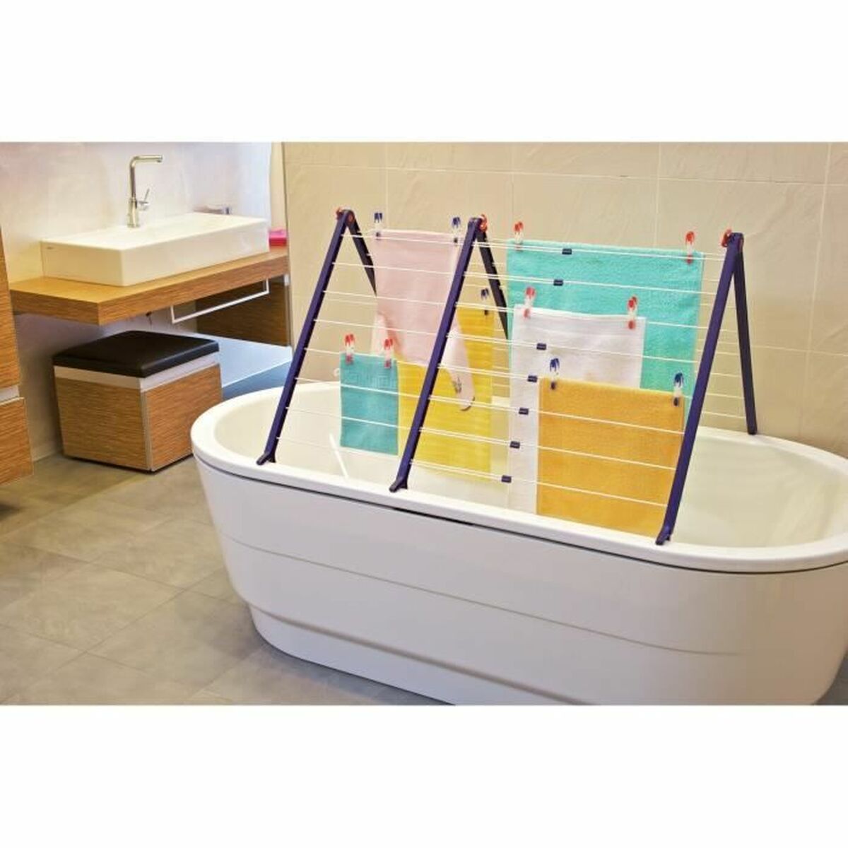 Tendedero Leifheit Bathtub Dryer Pegasus V 133 x 66,5 cm Azul Blanco Metal 2 S7178621_1