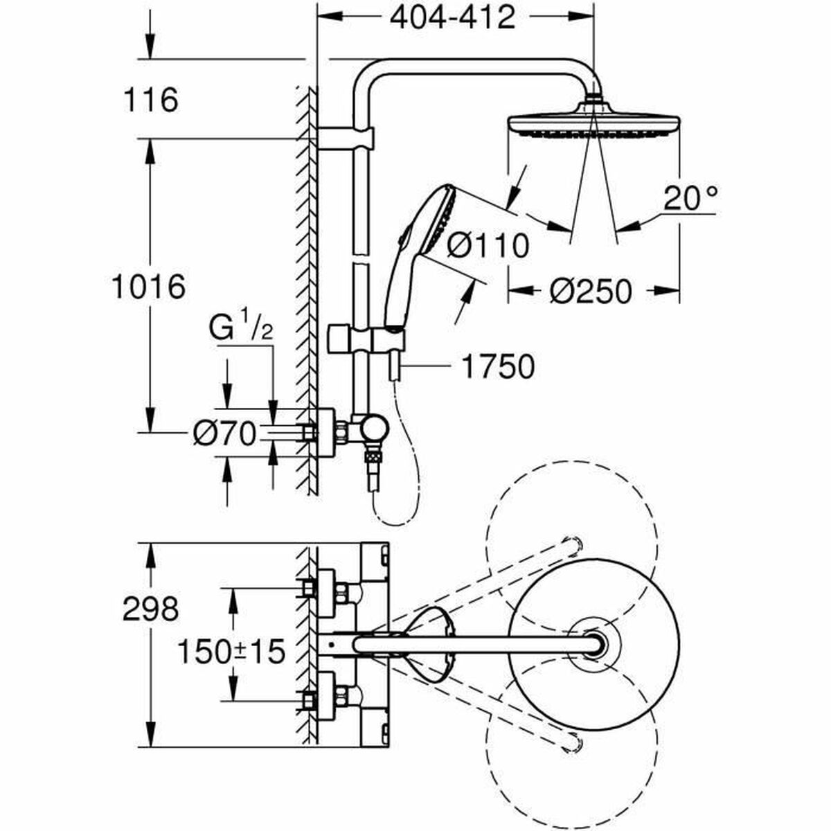 Columna de Ducha Grohe Vitalio Start System 250 Silicona 3 S71003062_2