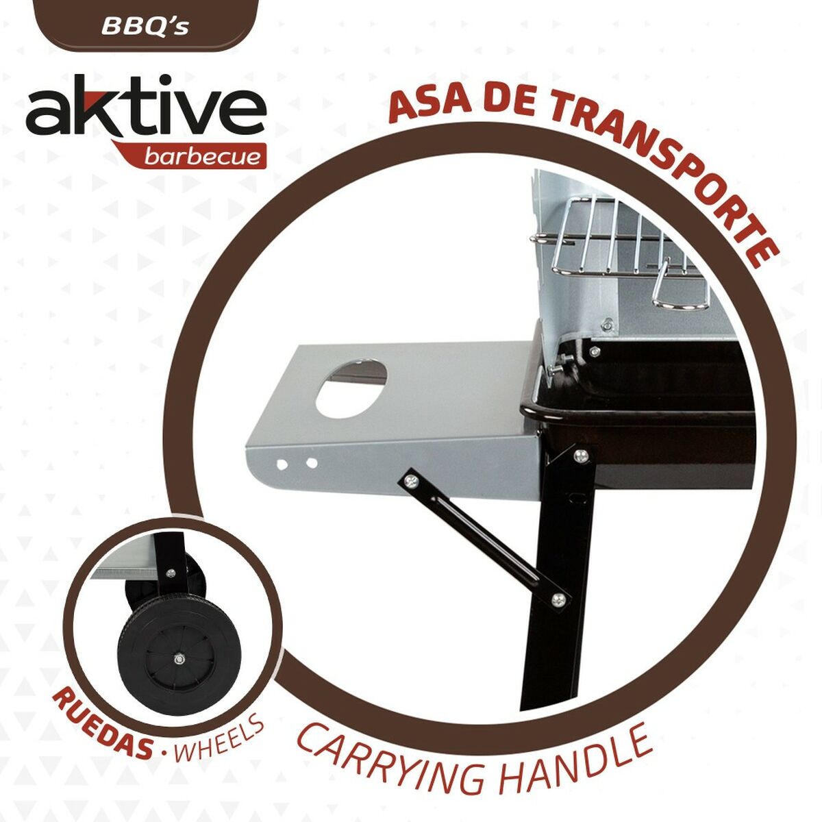 Barbacoa de Carbón con Ruedas Aktive Metal esmaltado 90 x 85 x 32 cm Negro 3 S8901050_2