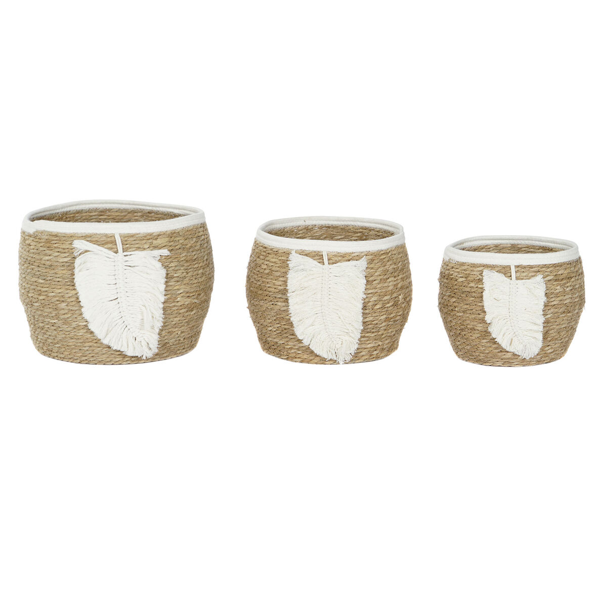 Cesta Decorativa Home ESPRIT Crema Natural Boho 33 x 33 x 27 cm (3 Piezas) 5 S3055760_4