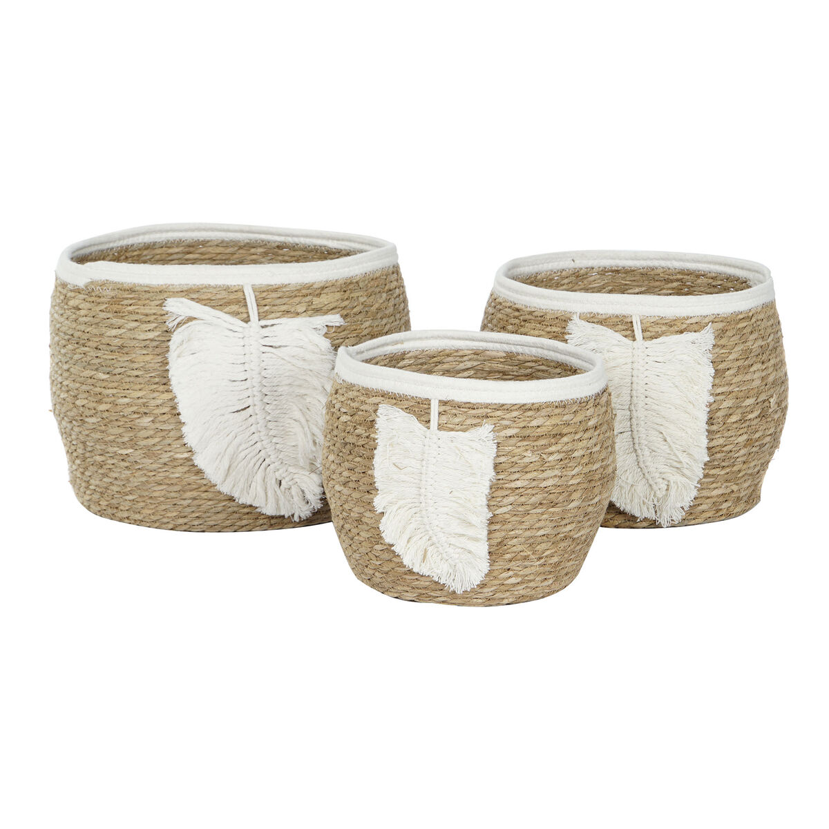 Cesta Decorativa Home ESPRIT Crema Natural Boho 33 x 33 x 27 cm (3 Piezas) 1 S3055760_0