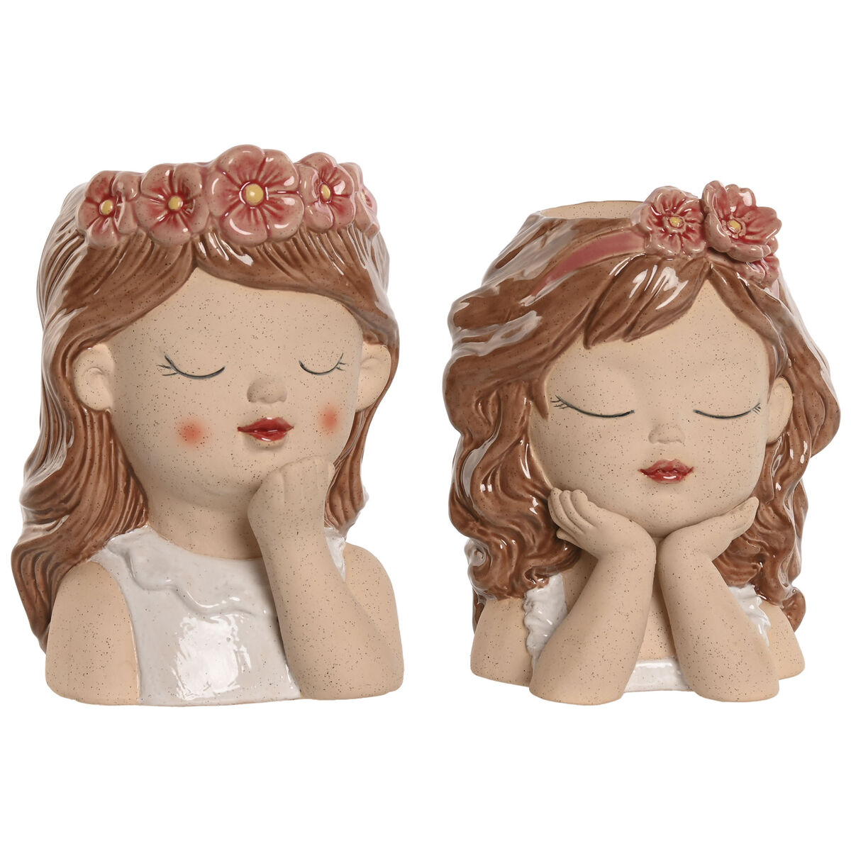 Macetero Home ESPRIT Blanco Beige Rosa Dolomita chica 12 x 14 x 18 cm (2 Unidades) 1 S3057504_0