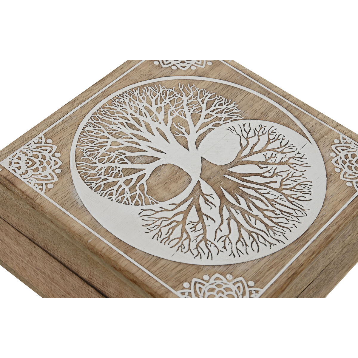 Caja-Joyero Home ESPRIT Blanco Natural Madera de mango 18 x 18 x 9 cm (2 Piezas) 2 S3059721_1