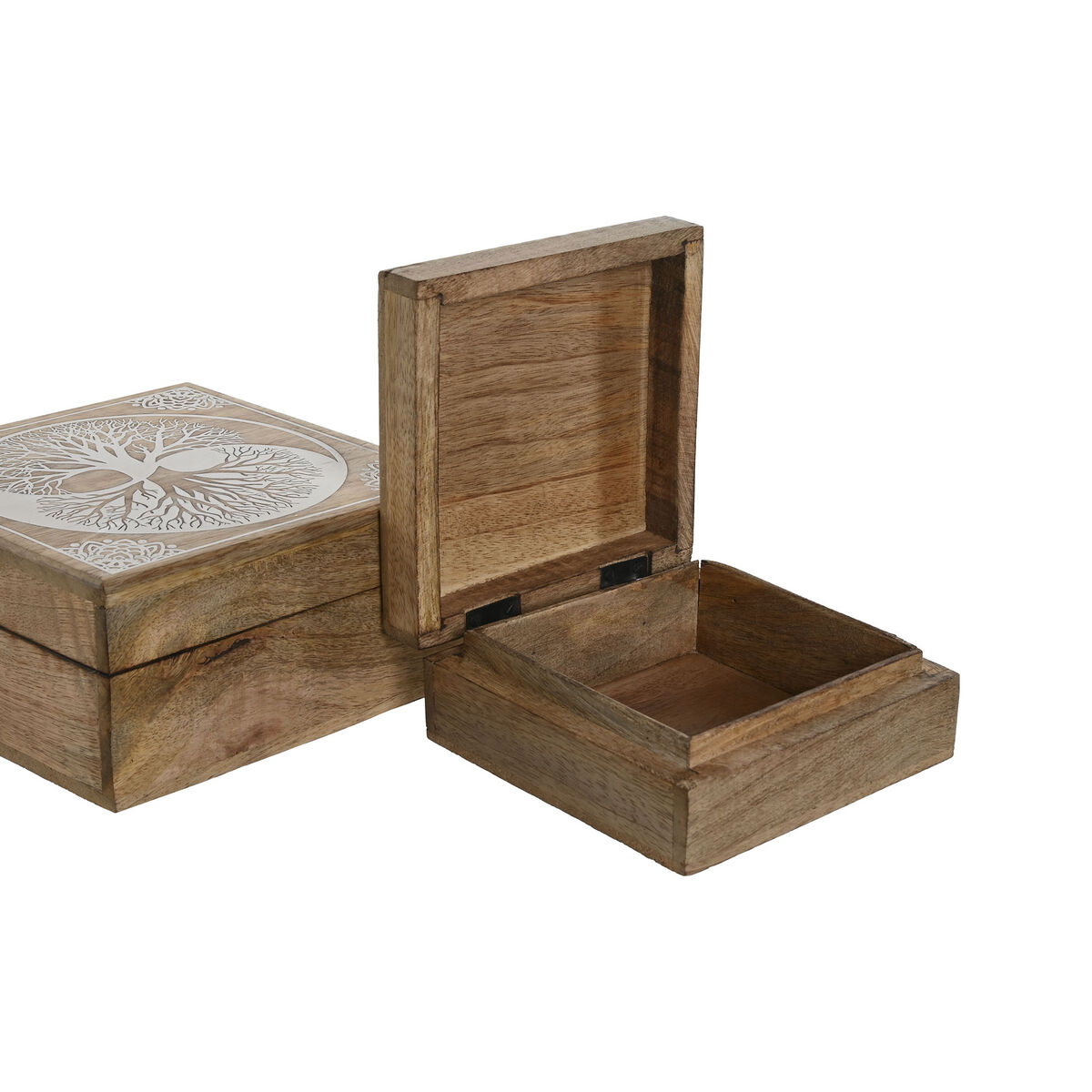 Caja-Joyero Home ESPRIT Blanco Natural Madera de mango 18 x 18 x 9 cm (2 Piezas) 3 S3059721_2