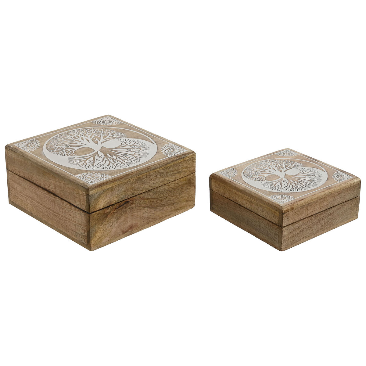 Caja-Joyero Home ESPRIT Blanco Natural Madera de mango 18 x 18 x 9 cm (2 Piezas) 1 S3059721_0