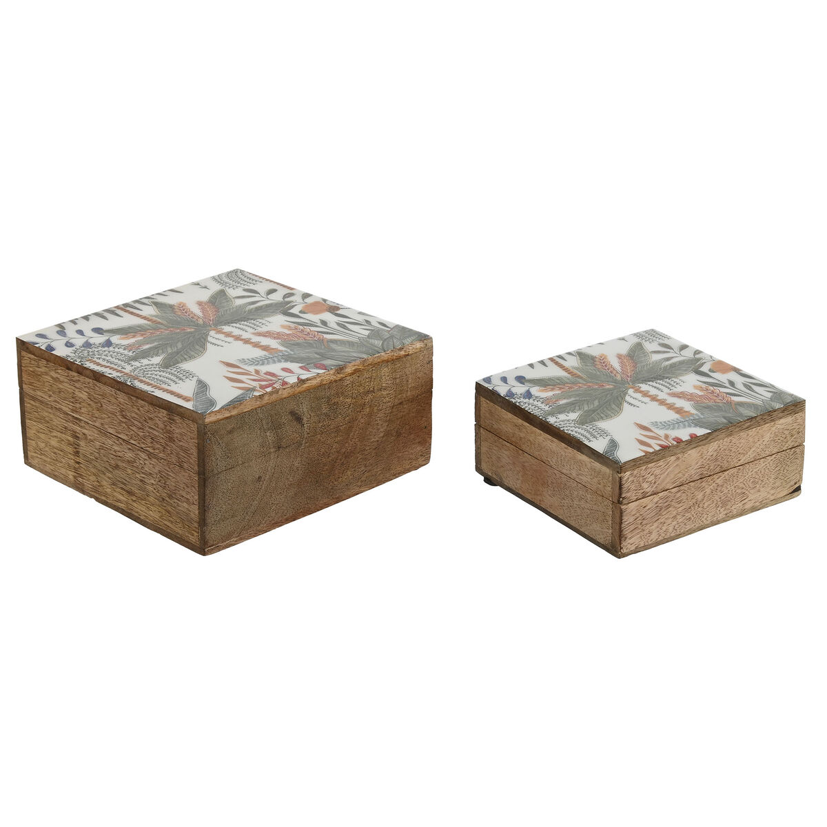 Caja-Joyero Home ESPRIT Verde Naranja Madera de mango 18 x 18 x 9 cm (2 Piezas) 1 S3059725_0