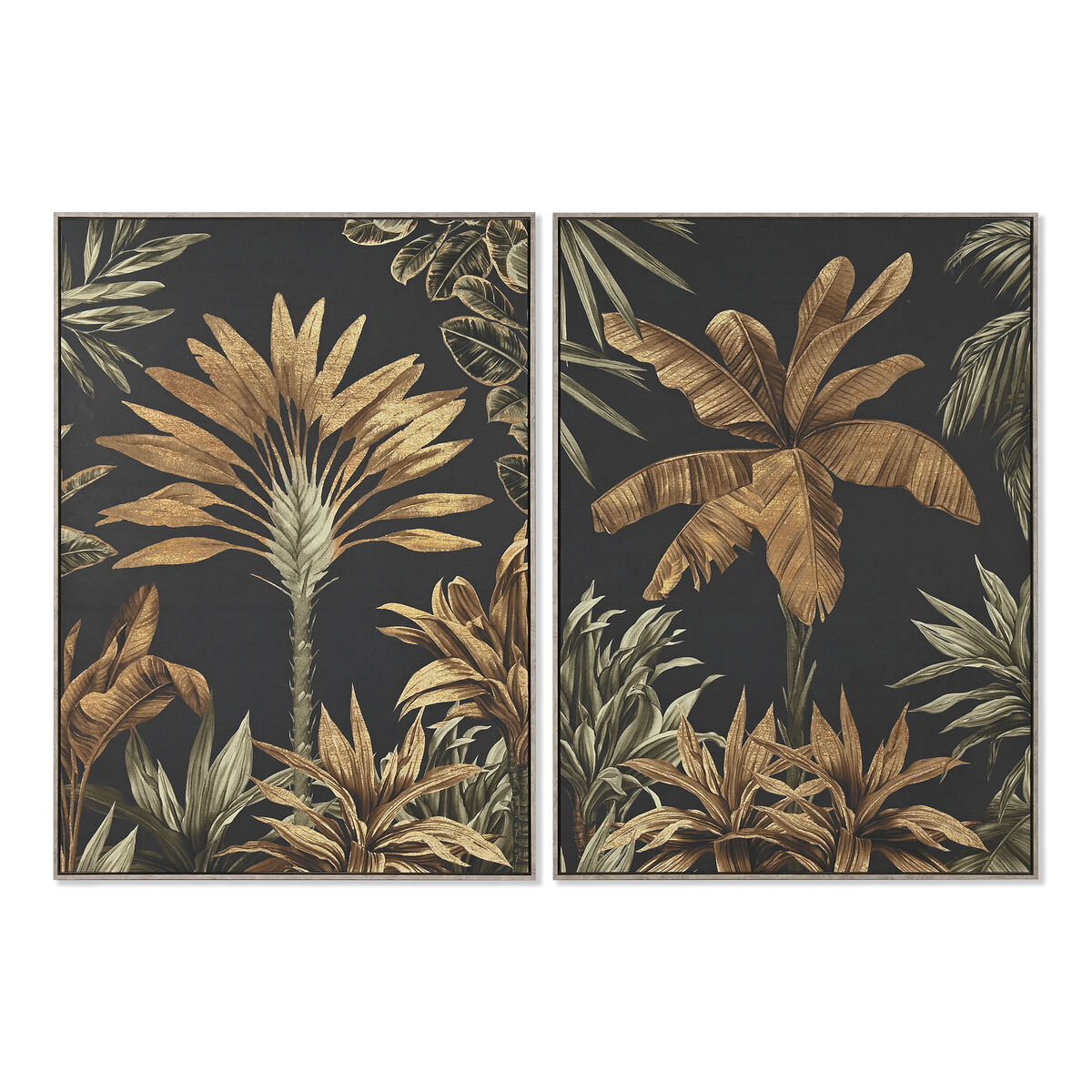 Lienzo Home ESPRIT Negro Verde Dorado Palmeras Tropical 103 x 4,5 x 143 cm (2 Unidades) 1 S3057816_0