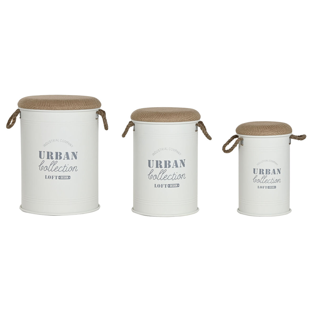 Caja Decorativa Home ESPRIT Blanco Poliuretano Metal Fibra Urbano (3 Piezas) 1 S3058825_0