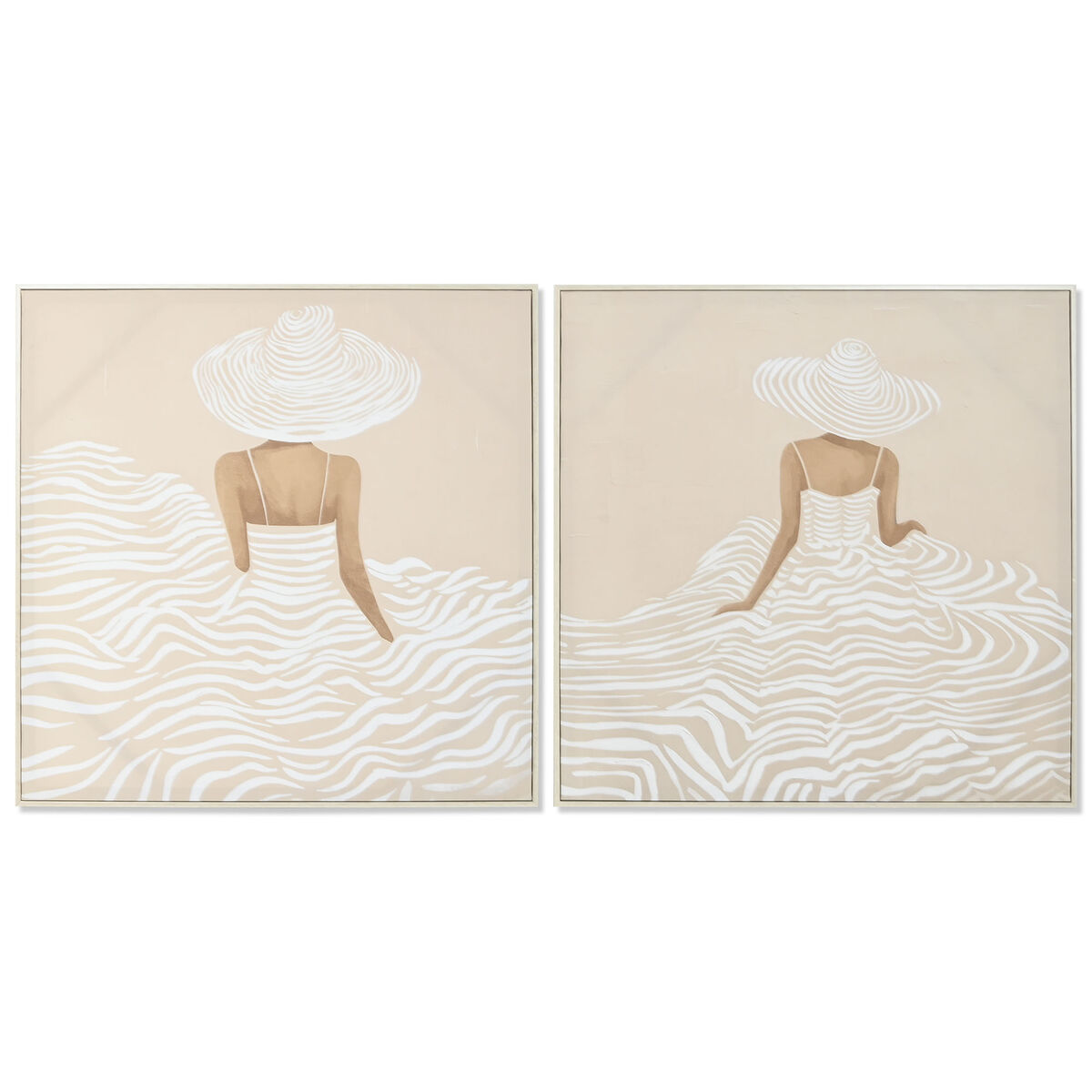 Lienzo Home ESPRIT Blanco Beige Vestido Escandinavo 82,5 x 3,5 x 82,5 cm (2 Unidades) 1 S3060039_0