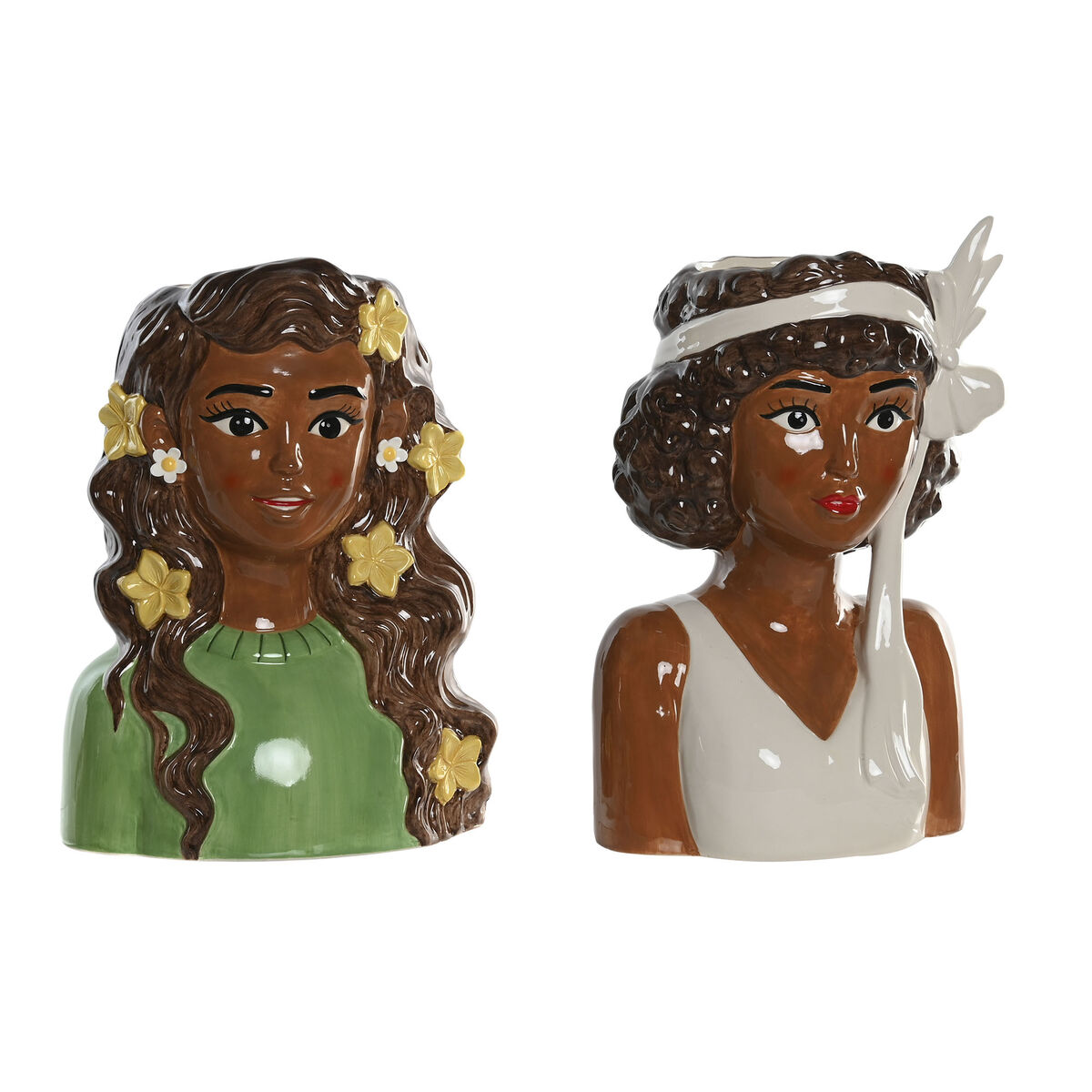 Macetero Home ESPRIT Blanco Verde Cerámica Urbano 1 S3061390_0