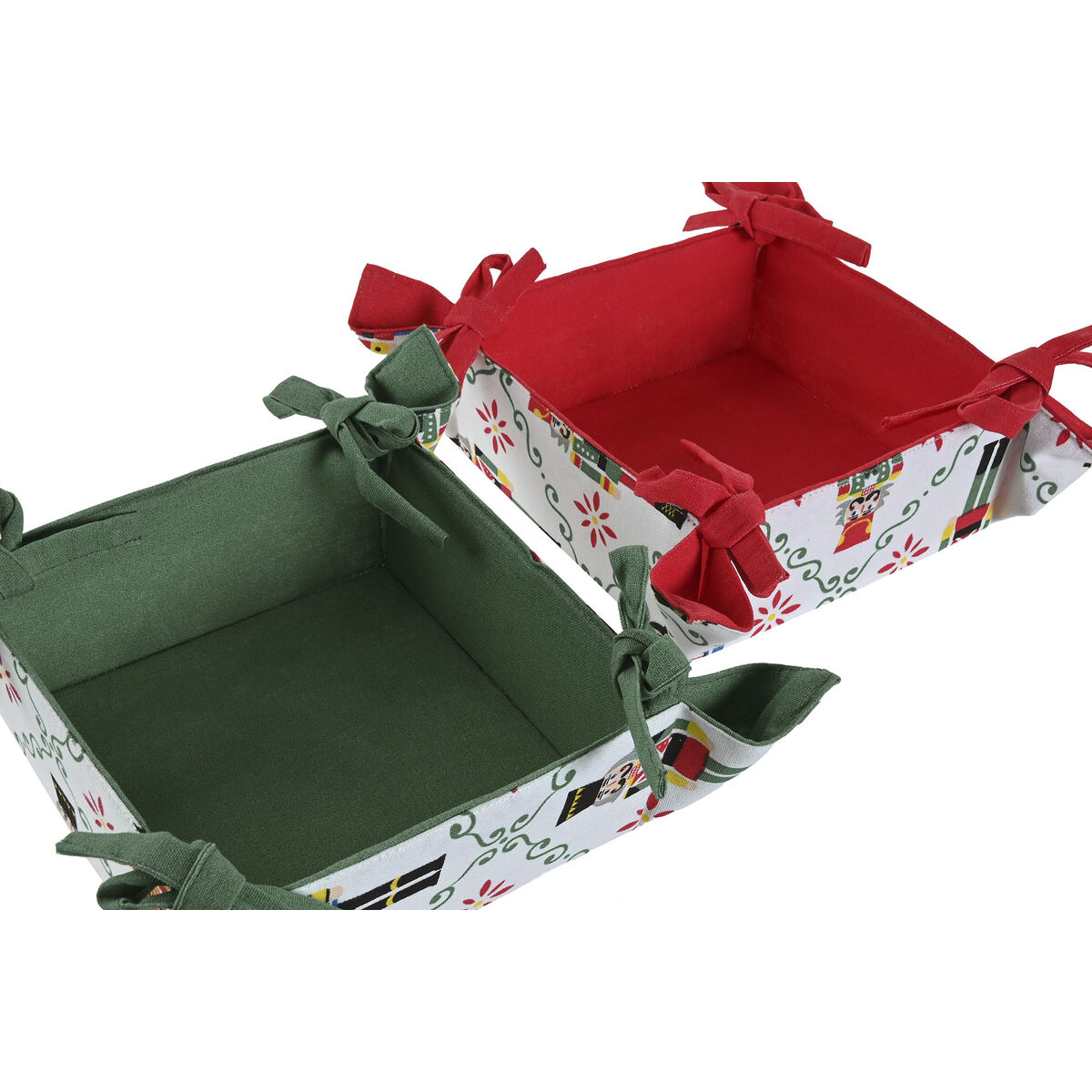 Cesta Decorativa Home ESPRIT Blanco Rojo Verde Beige Cascanueces Navidad 30 x 30 x 8 cm (2 Unidades) 2 S3062583_1