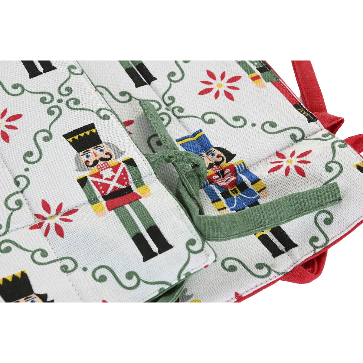 Cesta Decorativa Home ESPRIT Blanco Rojo Verde Beige Cascanueces Navidad 30 x 30 x 8 cm (2 Unidades) 4 S3062583_3