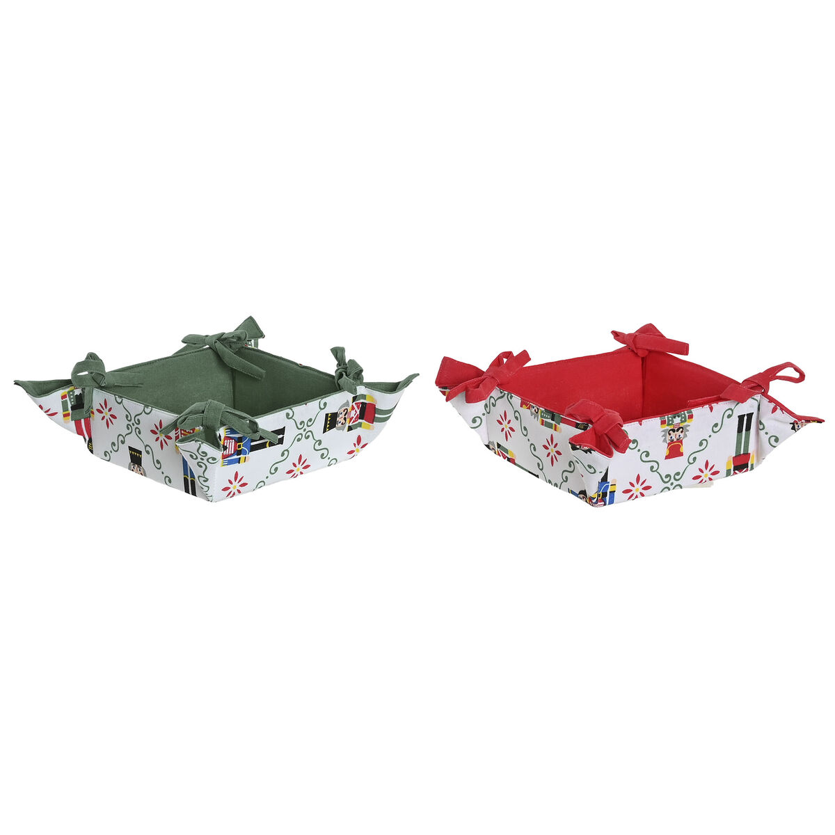 Cesta Decorativa Home ESPRIT Blanco Rojo Verde Beige Cascanueces Navidad 30 x 30 x 8 cm (2 Unidades) 1 S3062583_0