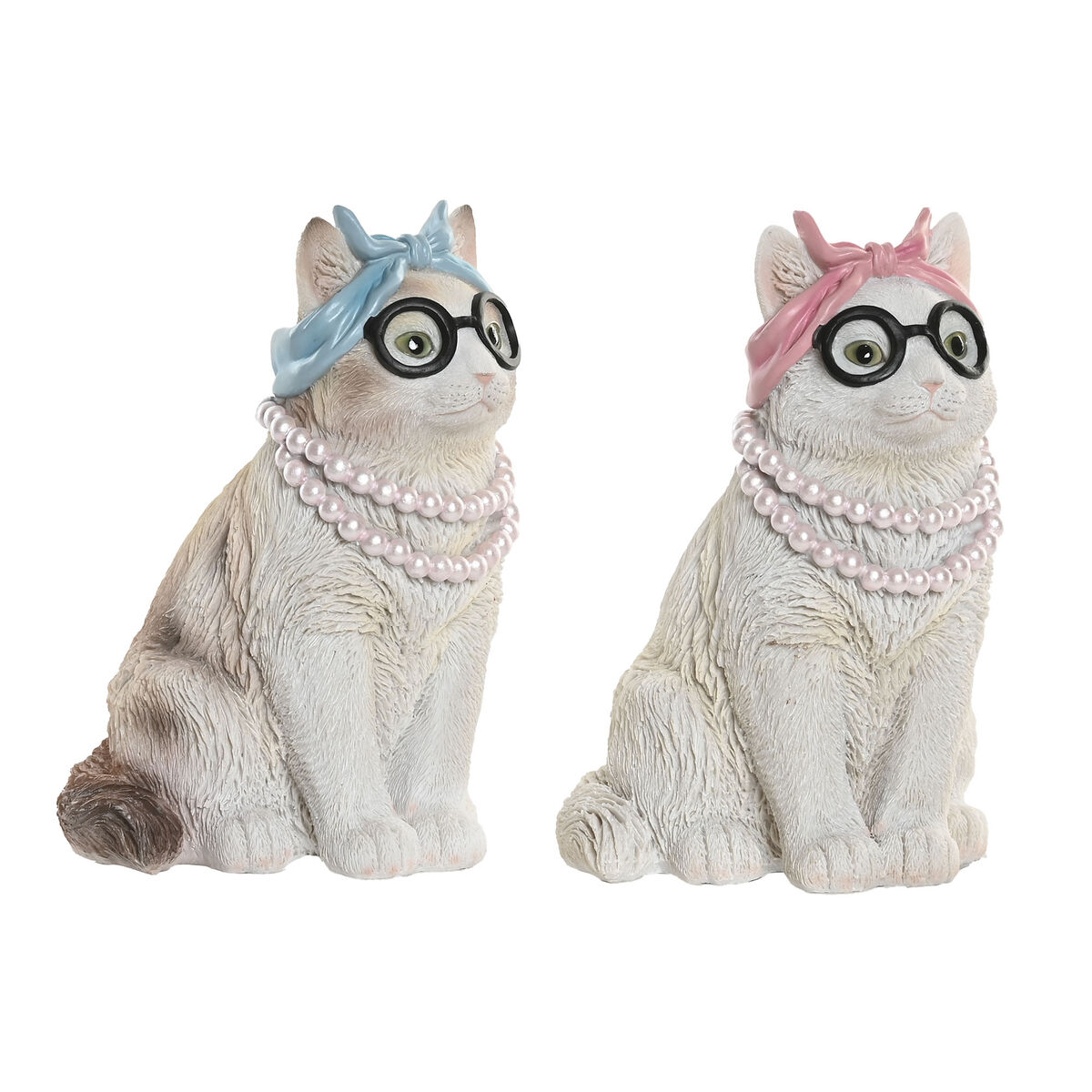 Figura Decorativa Home ESPRIT Azul Blanco Rosa Gato 13,5 X 13 X 19,5 CM (2 Unidades) 1 S3061609_0