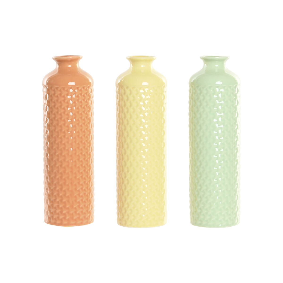 Jarrón Home ESPRIT Verde Beige Terracota Dolomita 9 x 9 x 30 cm (3 Unidades) 1 S3062088_0