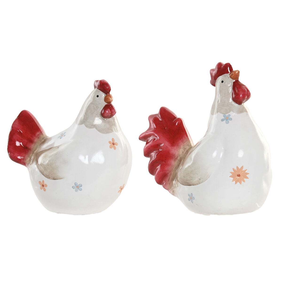 Figura Decorativa Home ESPRIT Blanco Rojo Gallina 14,5 X 23 X 23,5 CM (2 Unidades) 1 S3062092_0