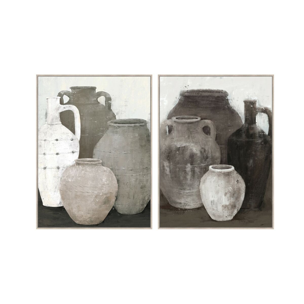 Lienzo Home ESPRIT Negro Gris Oriental Jarrón 90 x 4 x 120 cm (2 Unidades) 1 S3061832_0