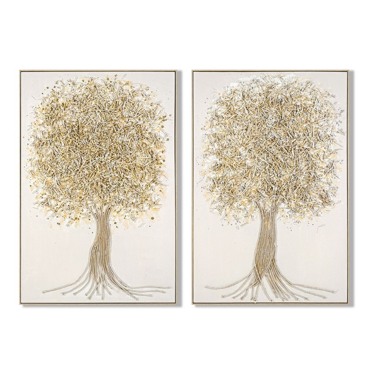 Lienzo Home ESPRIT Blanco Dorado Árbol Tradicional 82 x 4 x 122 cm (2 Unidades) 1 S3061870_0