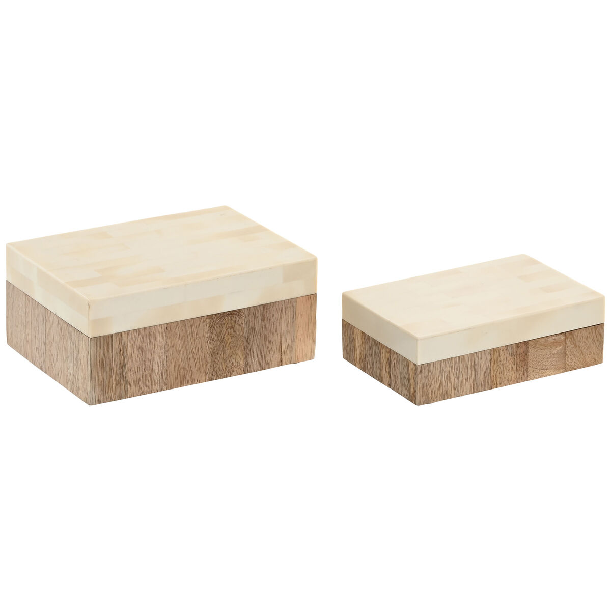 Caja-Joyero Home ESPRIT Blanco Natural Resina Madera de mango 18 x 13 x 7,5 cm (2 Piezas) 1 S3062107_0