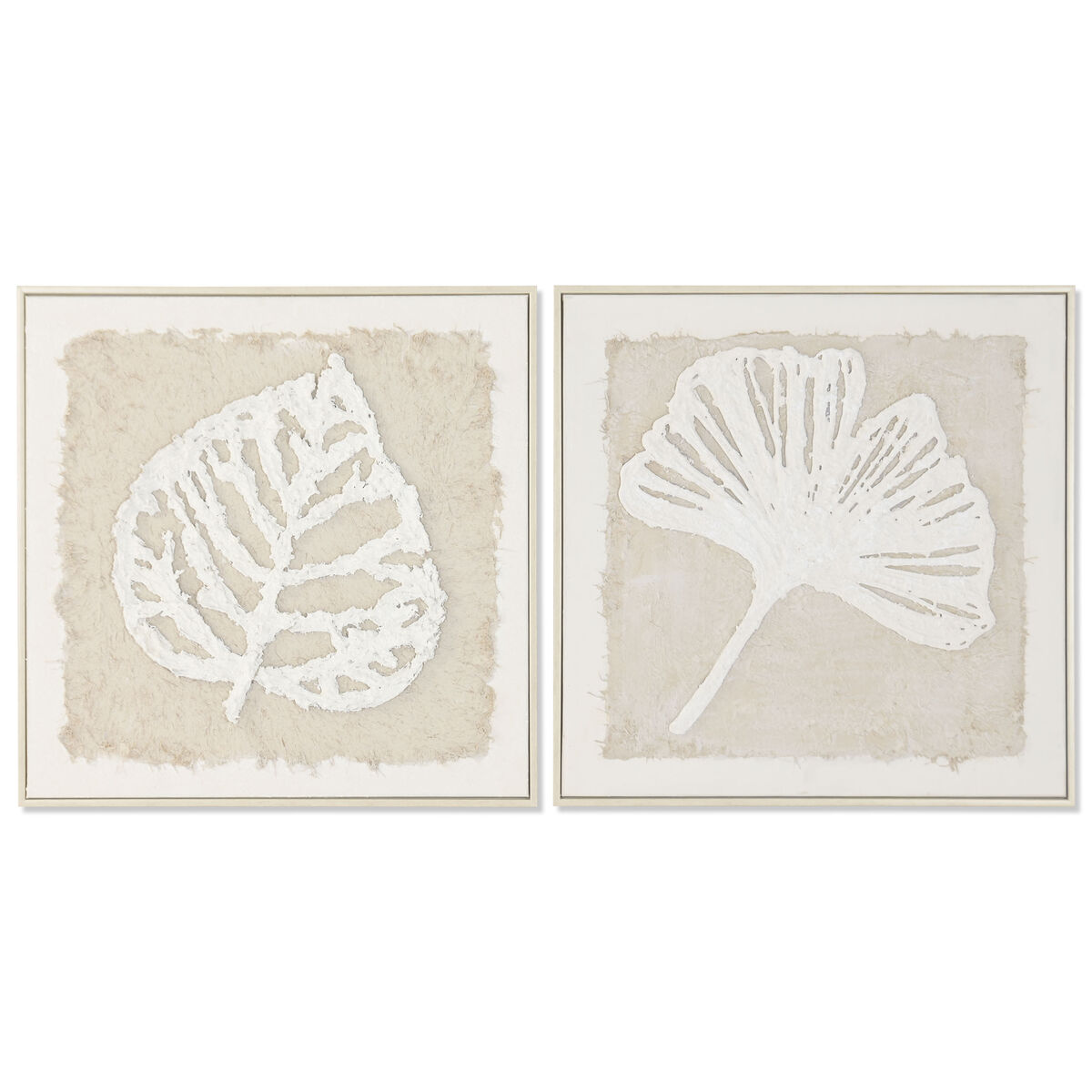 Lienzo Home ESPRIT Blanco Beige Hoja de planta Cottage 62,5 X 3,5 X 62,5 CM (2 Unidades) 1 S3062121_0