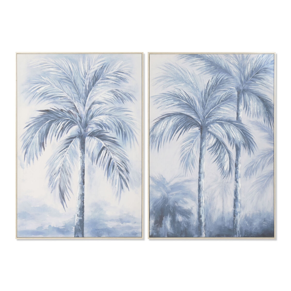 Lienzo Home ESPRIT Azul Blanco Palmeras Tropical 82,5 x 3,5 x 122,5 cm (2 Unidades) 1 S3062151_0