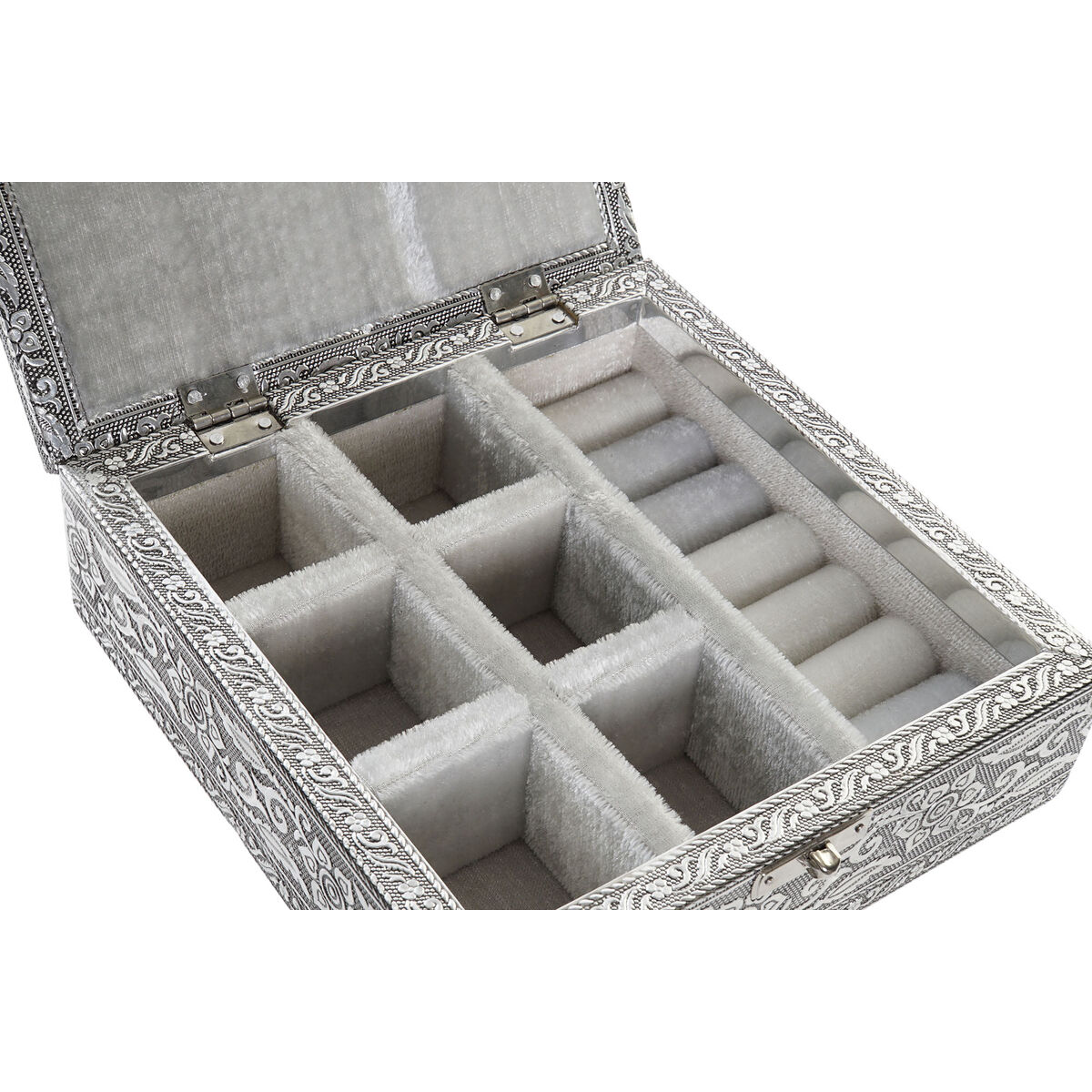 Caja-Joyero Home ESPRIT Plateado Natural Madera Aluminio 18 x 18 x 6 cm 2 S3062270_1