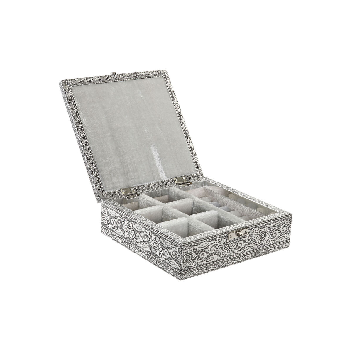 Caja-Joyero Home ESPRIT Plateado Natural Madera Aluminio 18 x 18 x 6 cm 1 S3062270_0