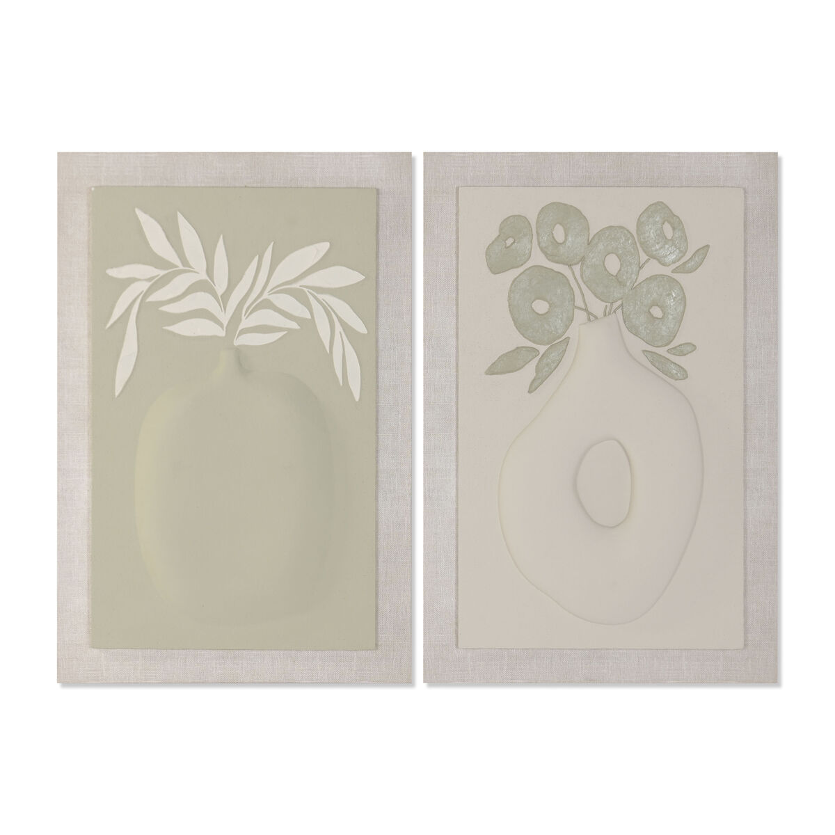 Lienzo Home ESPRIT Verde Beige Jarrón Escandinavo 80 x 3 x 120 cm 80 X 10 X 120 CM (2 Unidades) 1 S3062388_0