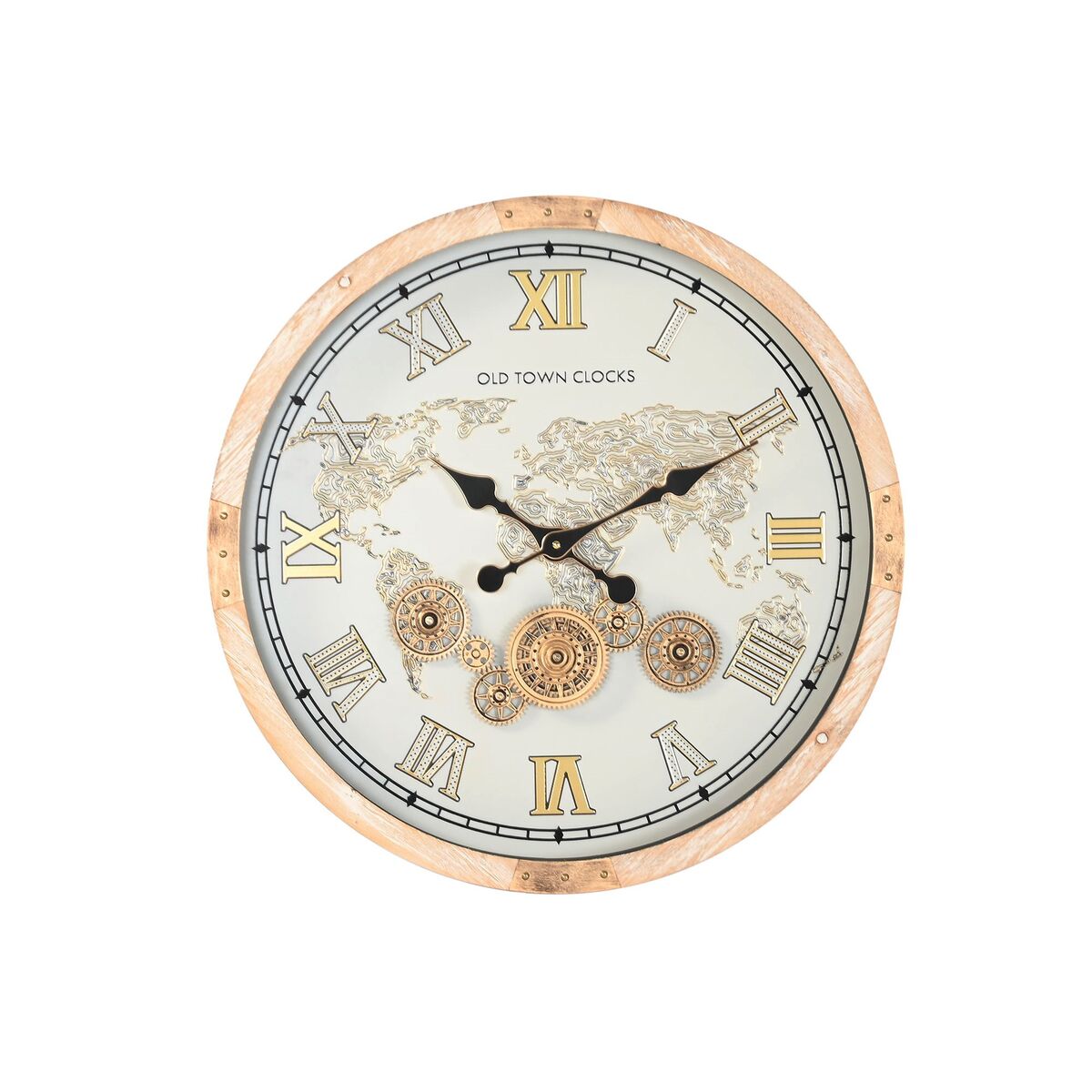 Reloj de Pared Home ESPRIT Blanco Natural Cristal Abeto Vintage 63,5 X 8 X 63,5 CM 1 S3062400_0